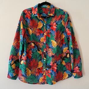 J. McLaughlin Multicolor Floral Leaf Long Sleeve Button Down Women's size Medium